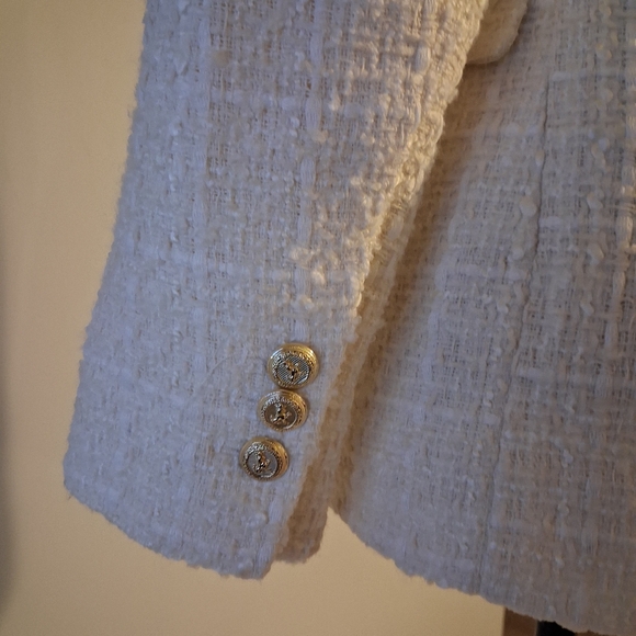 Tweed Cream Double-Breasted Women's Blazer Size XS - Picture 7 of 16